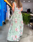 Floral print V-neck elegant sleeveless dress