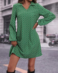 Lapel Long Sleeve Printed Dress