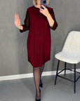 Pleated patchwork mesh solid color dress