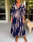 Boho Style V-Neck Three Quarter Dress