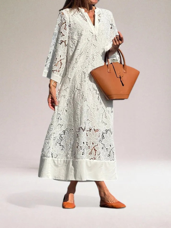 Chic Maxi Dress with Intricate Lace Design