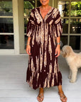 Boho Style V-Neck Three Quarter Dress