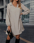 Lapel Long Sleeve Printed Dress