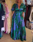 Long Sleeve V-Neck Fitted Swing Dress