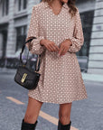Lapel Long Sleeve Printed Dress
