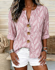 Branch Leaf Print Large Button Blouse
