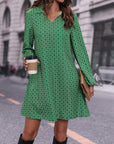 Lapel Long Sleeve Printed Dress