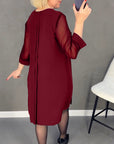 Pleated patchwork mesh solid color dress