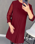 Pleated patchwork mesh solid color dress