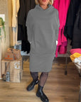 Solid pocket hooded dress