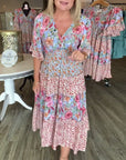 V-Neck Lotus Hem Floral Dress