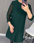 Pleated patchwork mesh solid color dress