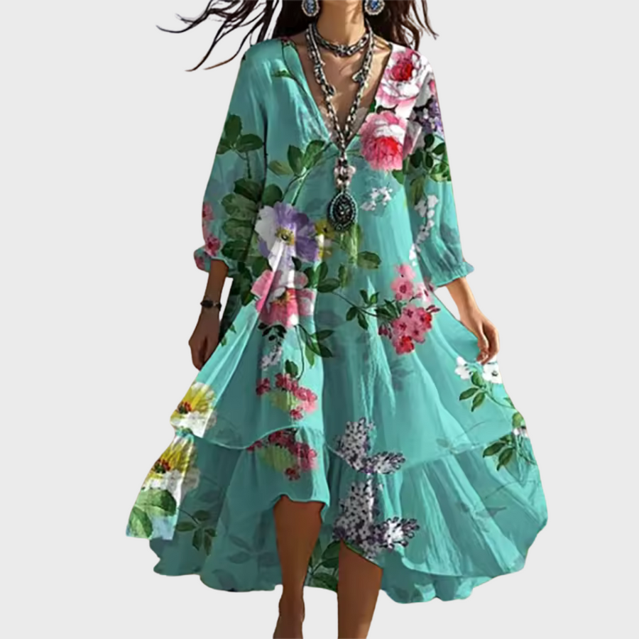Feminine Floral Midi Dress – Drapey, Season-Ready Favorite for Brunch Dates and Wedding Guest Looks