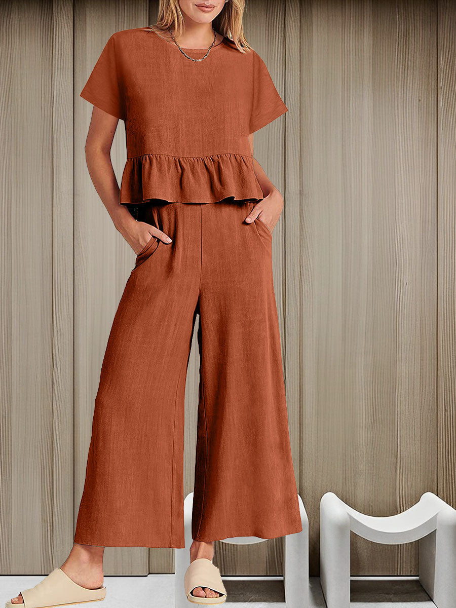 Short-sleeved Pleated Vest Two-Piece Set