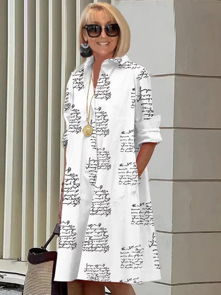 Stylish Dress Featuring Letter Print and Pockets