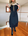 Elegant solid color round neck pocket dress