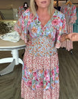 V-Neck Lotus Hem Floral Dress