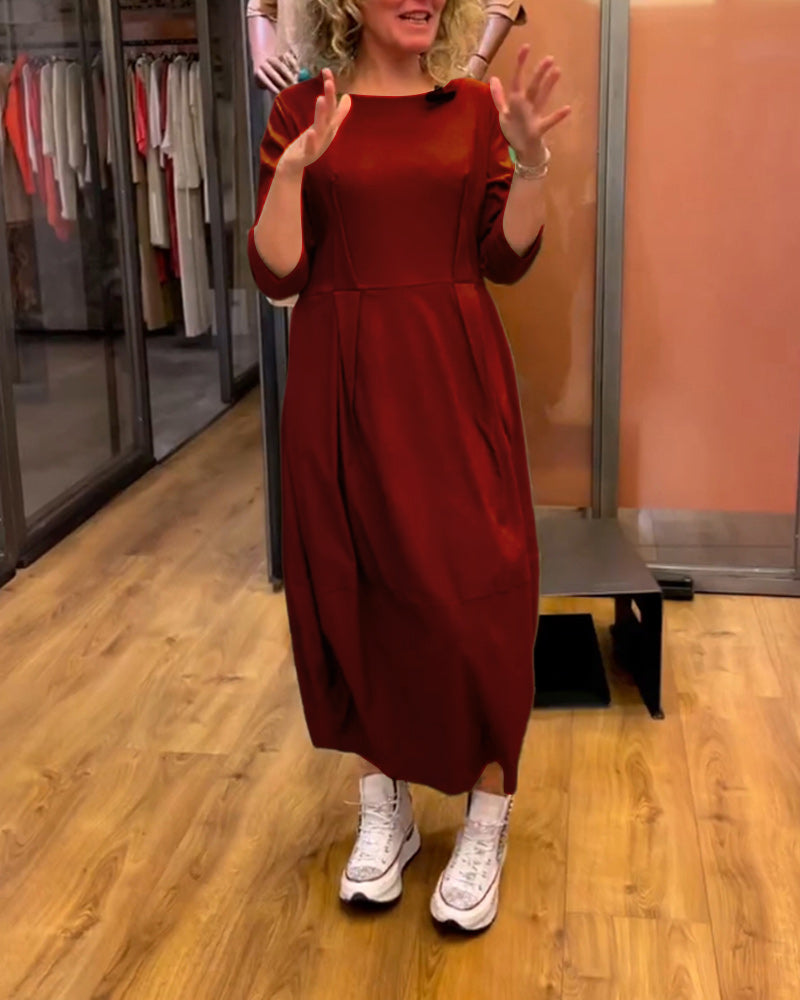 Round Neck 2/3 Sleeve Dress