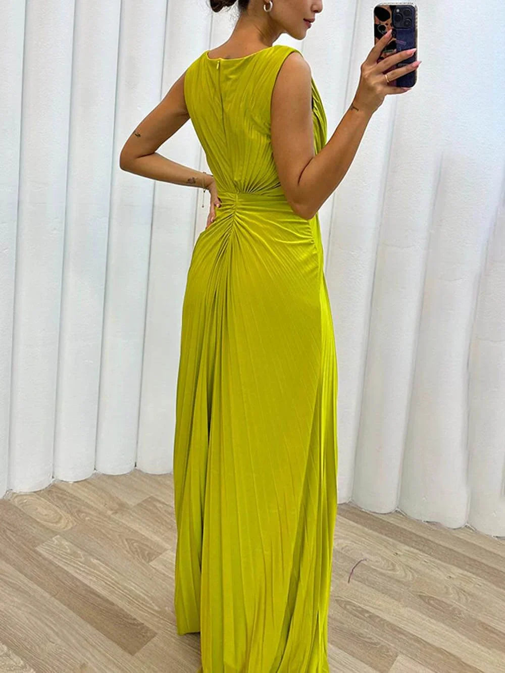 Elegant Pleated Long Evening Gown
