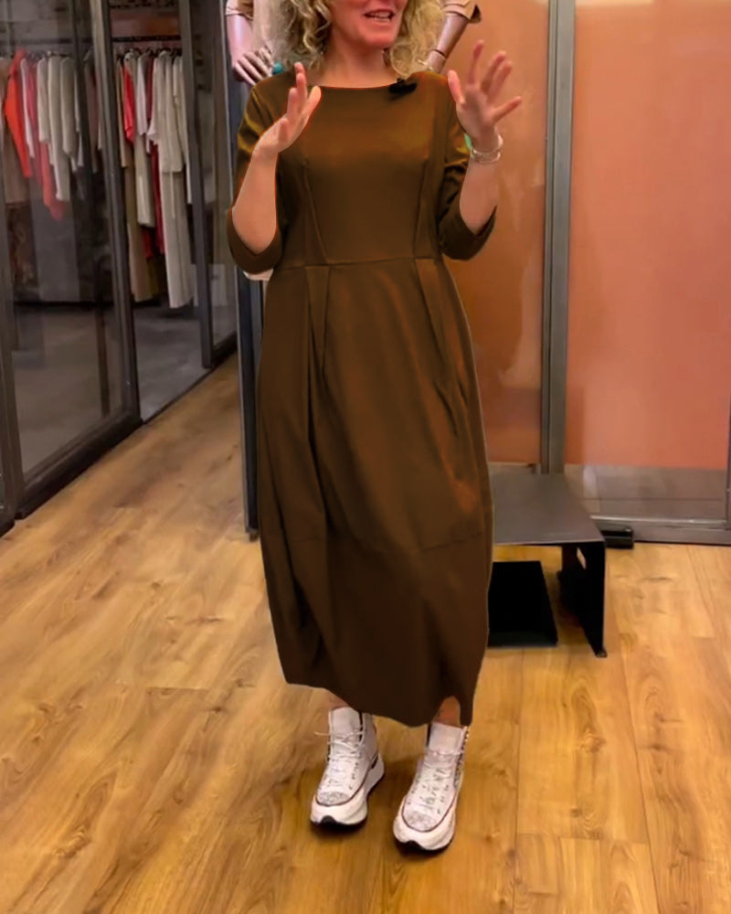 Round Neck 2/3 Sleeve Dress