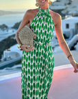 Halter Neck Beach Vacation Print Dress
