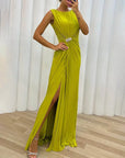 Elegant Pleated Long Evening Gown