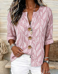 Branch Leaf Print Large Button Blouse
