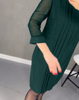 Pleated patchwork mesh solid color dress