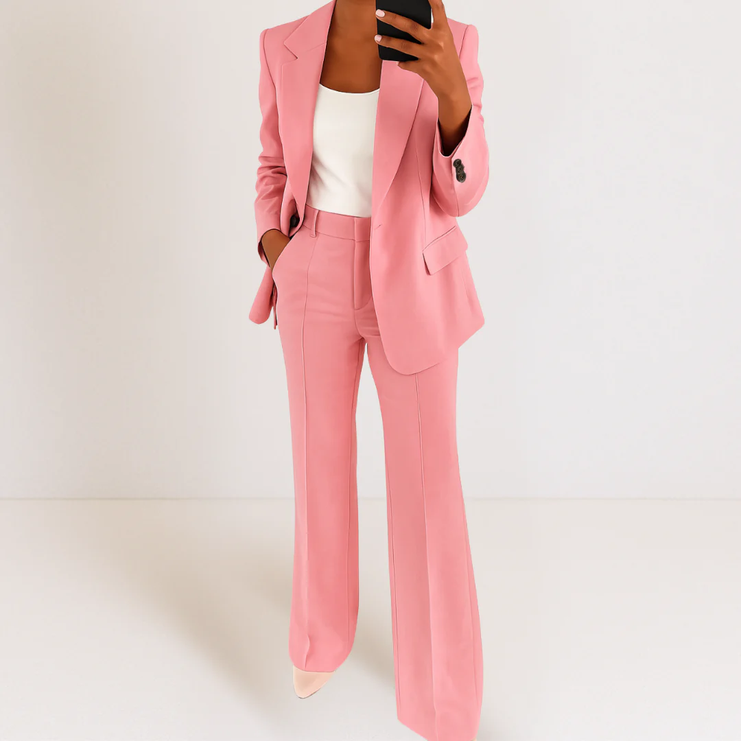 Modern Blazer Outfit with Bold Stripe Trim