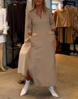 Solid color 3/4 sleeve slit dress