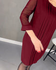 Pleated patchwork mesh solid color dress