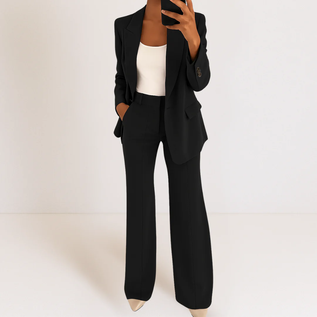 Modern Blazer Outfit with Bold Stripe Trim