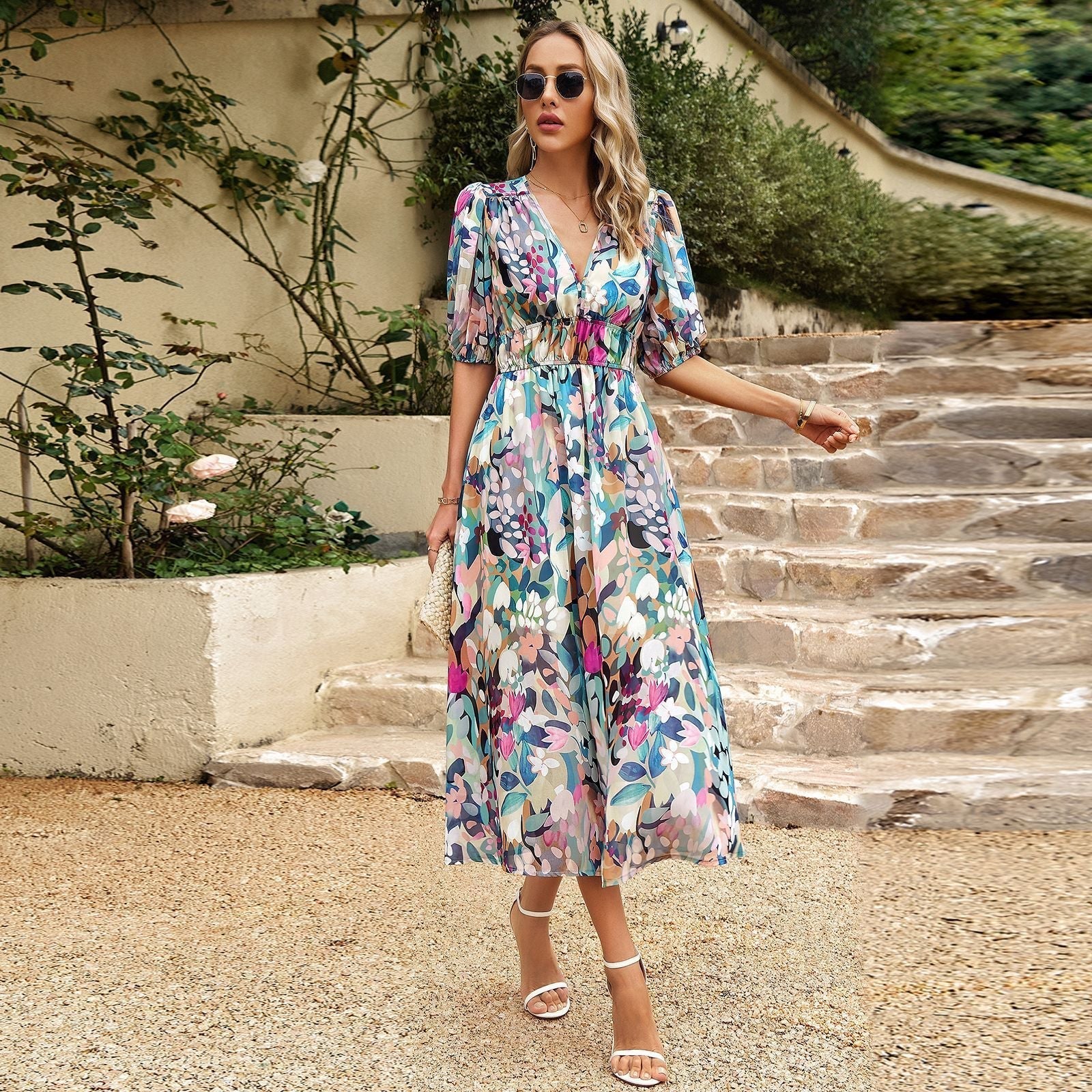 Graceful Flared Midi Dress with Tailored Fit