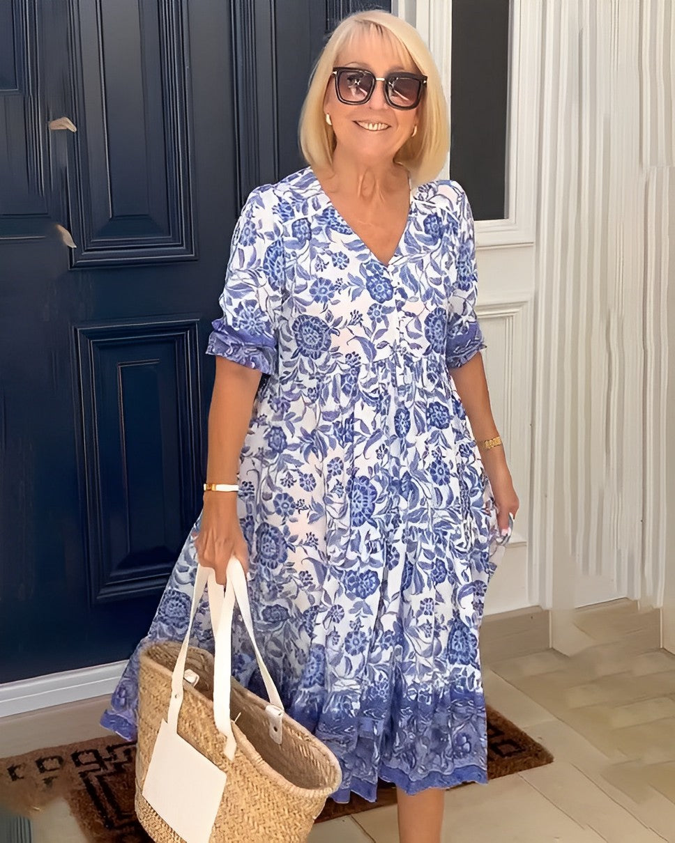Deep V Half Sleeve Boho Tunic Dress