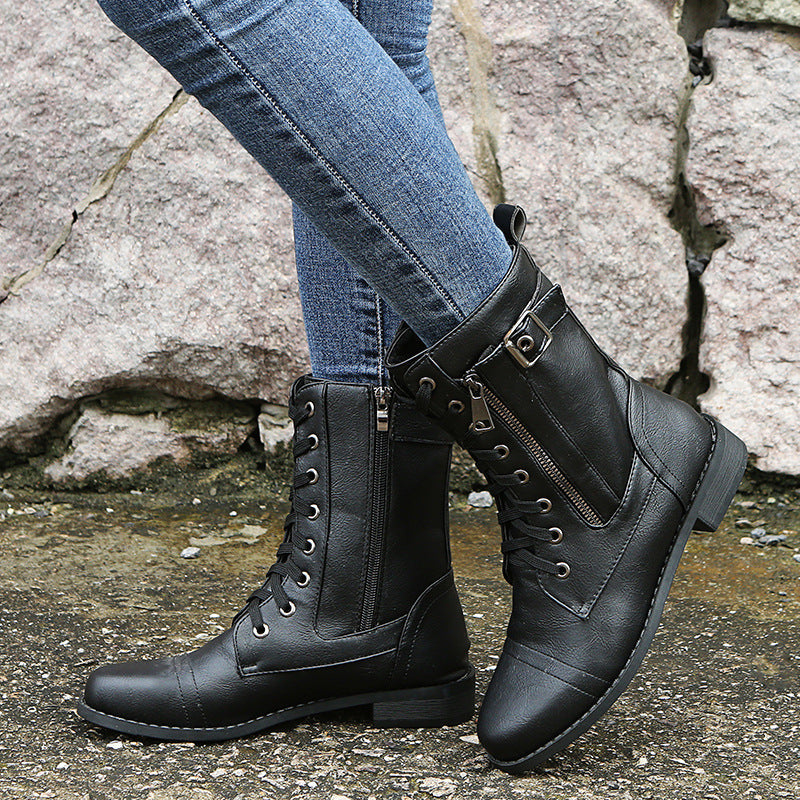 Women's Leather Orthopedic Shoes with Side Zip and Round Toe