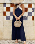 Cross Backless Contrast Color Elegant Dress