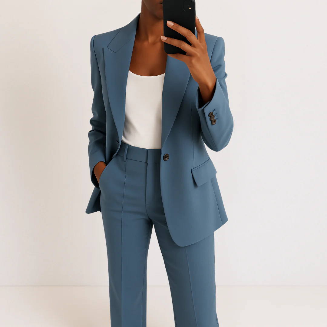 Modern Blazer Outfit with Bold Stripe Trim