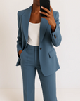 Modern Blazer Outfit with Bold Stripe Trim