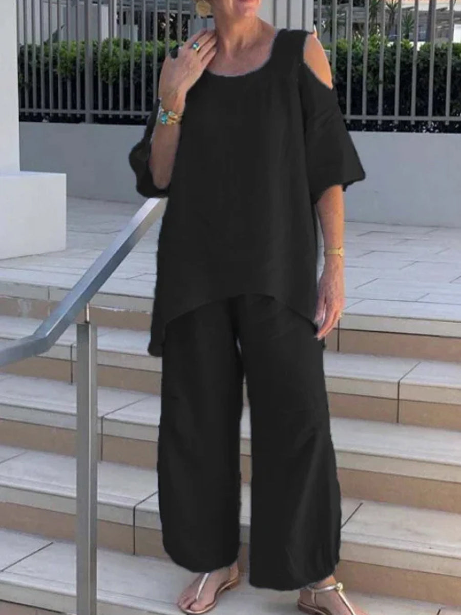 Pullover Short Sleeve Two Piece-Set