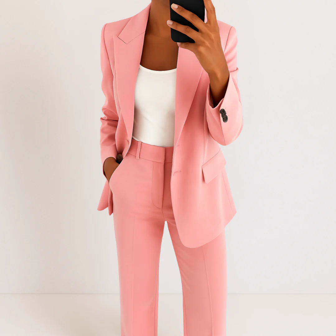 Modern Blazer Outfit with Bold Stripe Trim