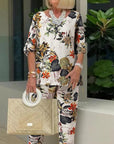 Floral Print Round Neck Two-Piece Set