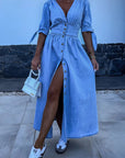 Stylish Solid Color Denim Dress Women