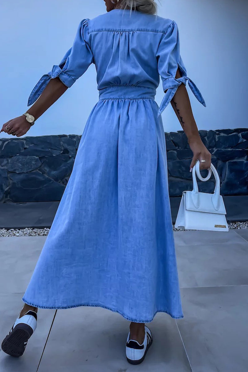 Stylish Solid Color Denim Dress Women