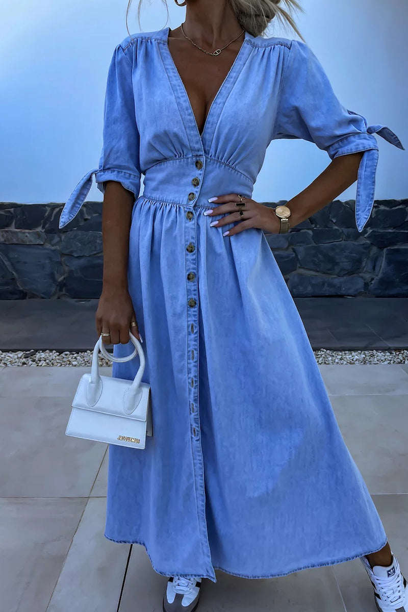 Stylish Solid Color Denim Dress Women