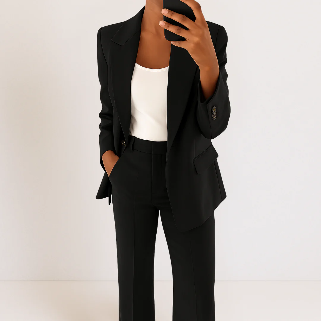 Modern Blazer Outfit with Bold Stripe Trim