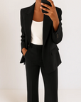 Modern Blazer Outfit with Bold Stripe Trim