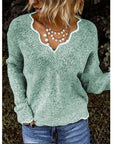 Women's Lace V-Neck Knitted Sweater