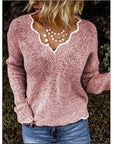 Women's Lace V-Neck Knitted Sweater