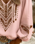 Puffed Sleeve V-Neck Loose Blouse