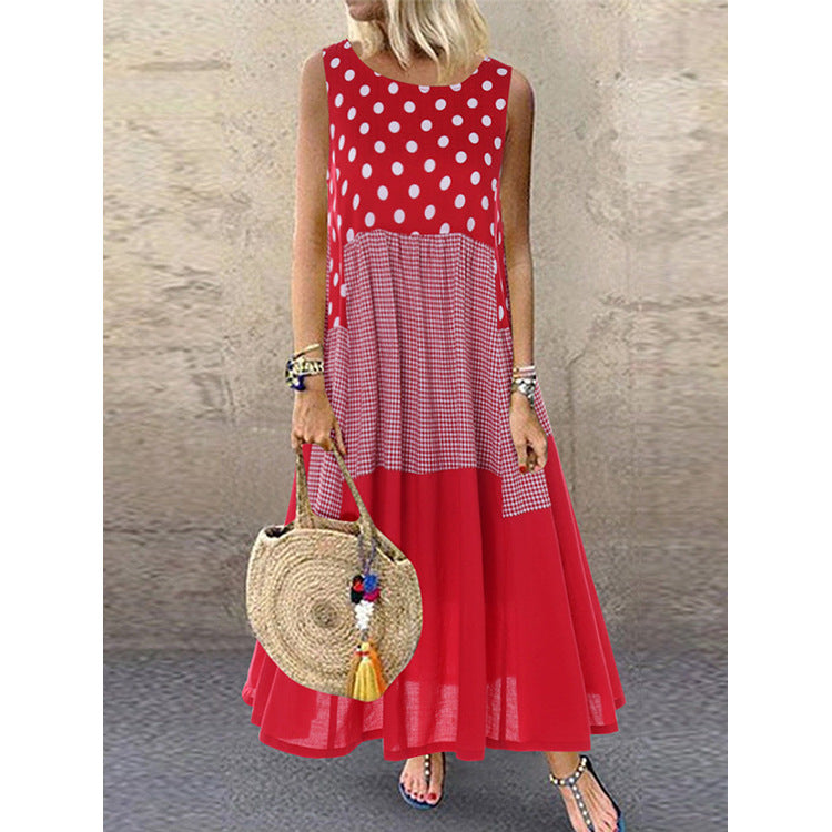 Sleeveless Summer Dress with Polka Dot Print